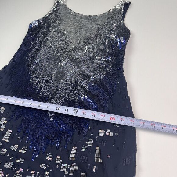 vintage CACHE Silk Beaded Sequin Shift Dress M blue - Picture 7 of 15